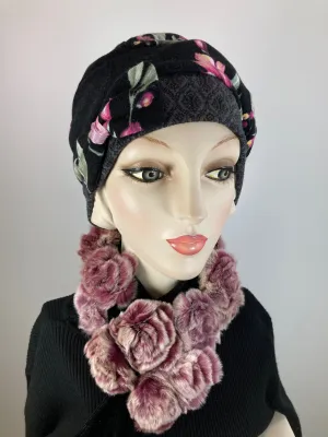 Womens Slouchy Beret. Knit black pink Hat. Slouch Eco friendly Hat. Boho chic casual hat. Ladies travel hat. Stylish sustainable fabric hat.