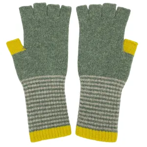 Women's Soft Green & Electric Lambswool Fingerless Gloves