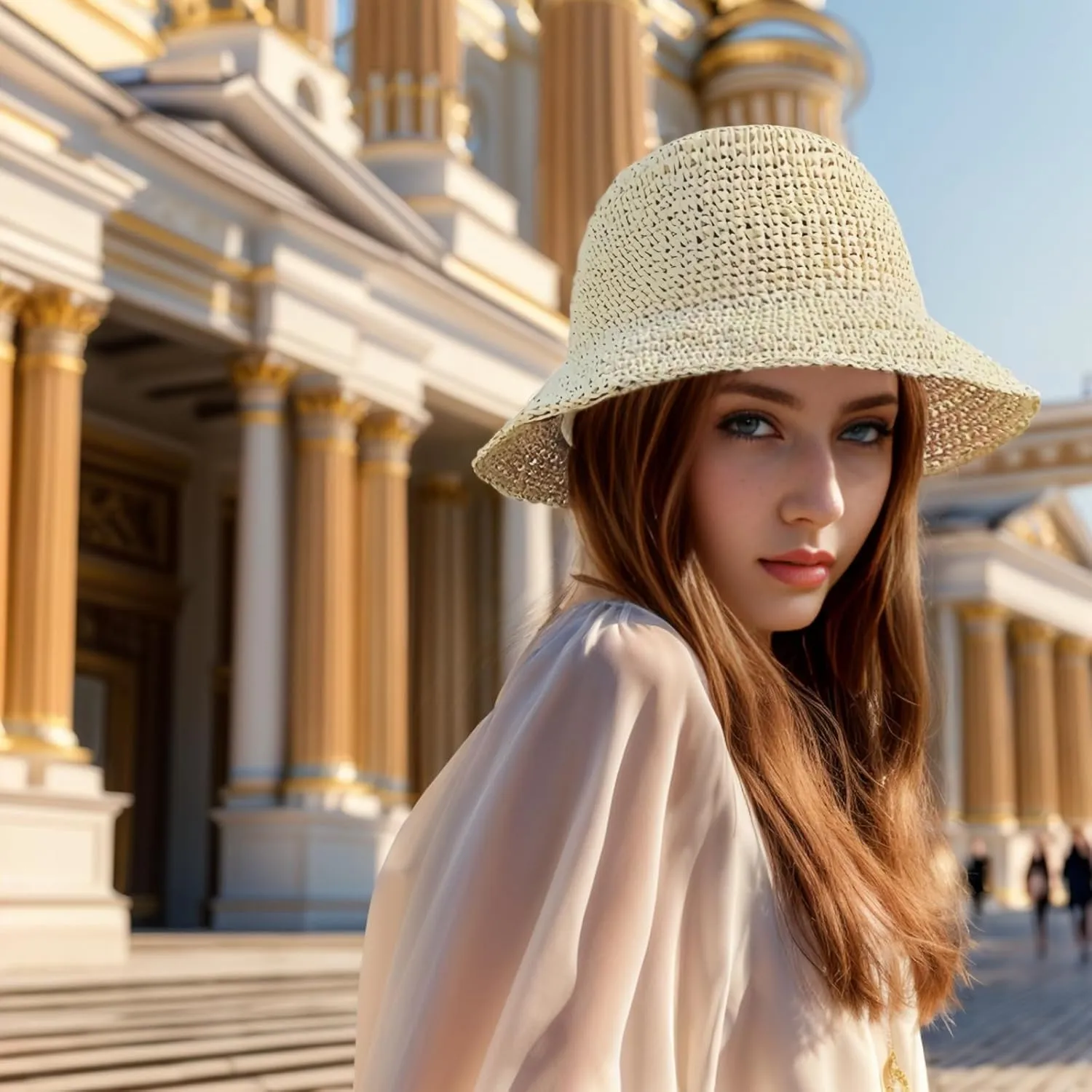Womens Straw Beach Sun Hats, Foldable Packable Floppy Handmade Crochet Hats for Women,Large Summer Vacation Wide Brim Hat