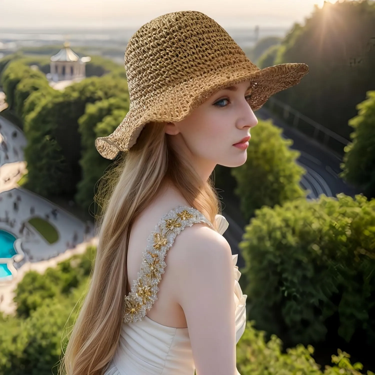 Womens Straw Beach Sun Hats, Foldable Packable Floppy Handmade Crochet Hats for Women,Large Summer Vacation Wide Brim Hat