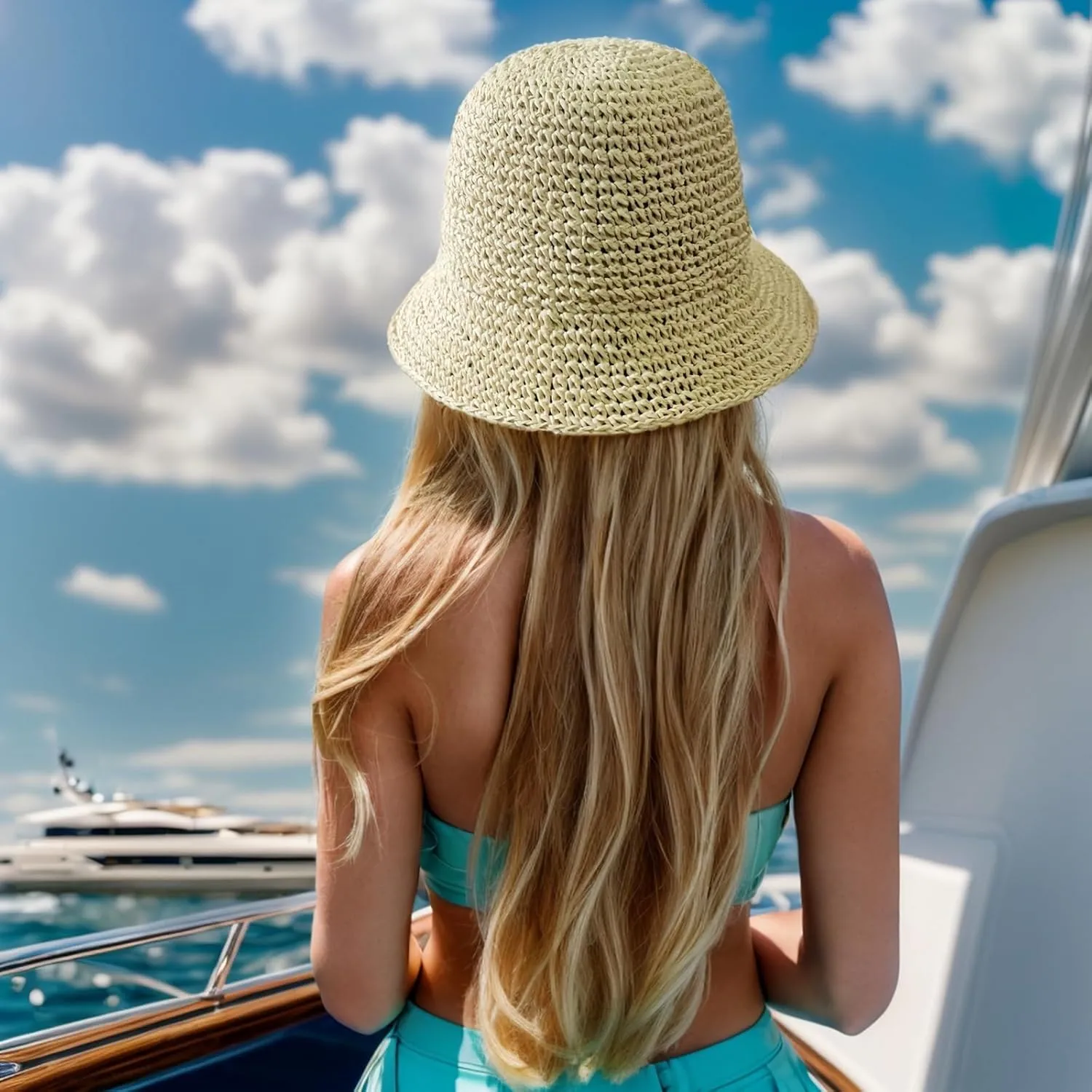 Womens Straw Beach Sun Hats, Foldable Packable Floppy Handmade Crochet Hats for Women,Large Summer Vacation Wide Brim Hat