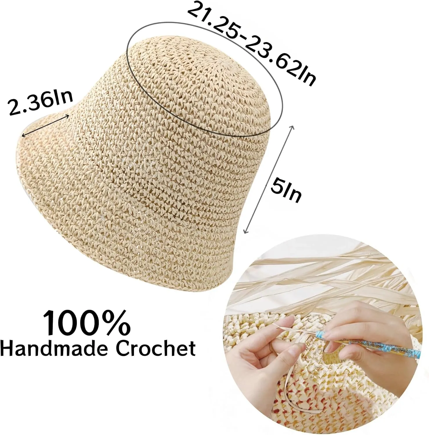 Womens Straw Beach Sun Hats, Foldable Packable Floppy Handmade Crochet Hats for Women,Large Summer Vacation Wide Brim Hat