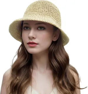 Womens Straw Beach Sun Hats, Foldable Packable Floppy Handmade Crochet Hats for Women,Large Summer Vacation Wide Brim Hat