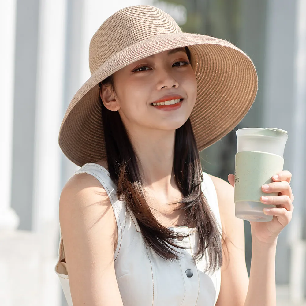 Women's Wide-Brim Foldable Fedora Beach Straw Hats UPF 50 