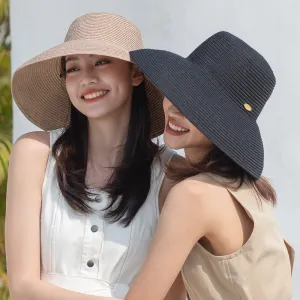 Women's Wide-Brim Foldable Fedora Beach Straw Hats UPF 50 