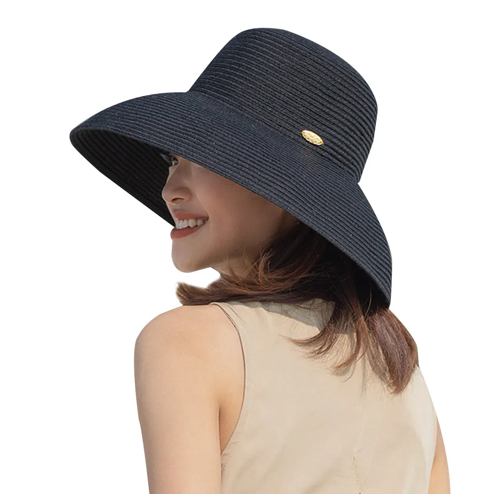 Women's Wide-Brim Foldable Fedora Beach Straw Hats UPF 50 