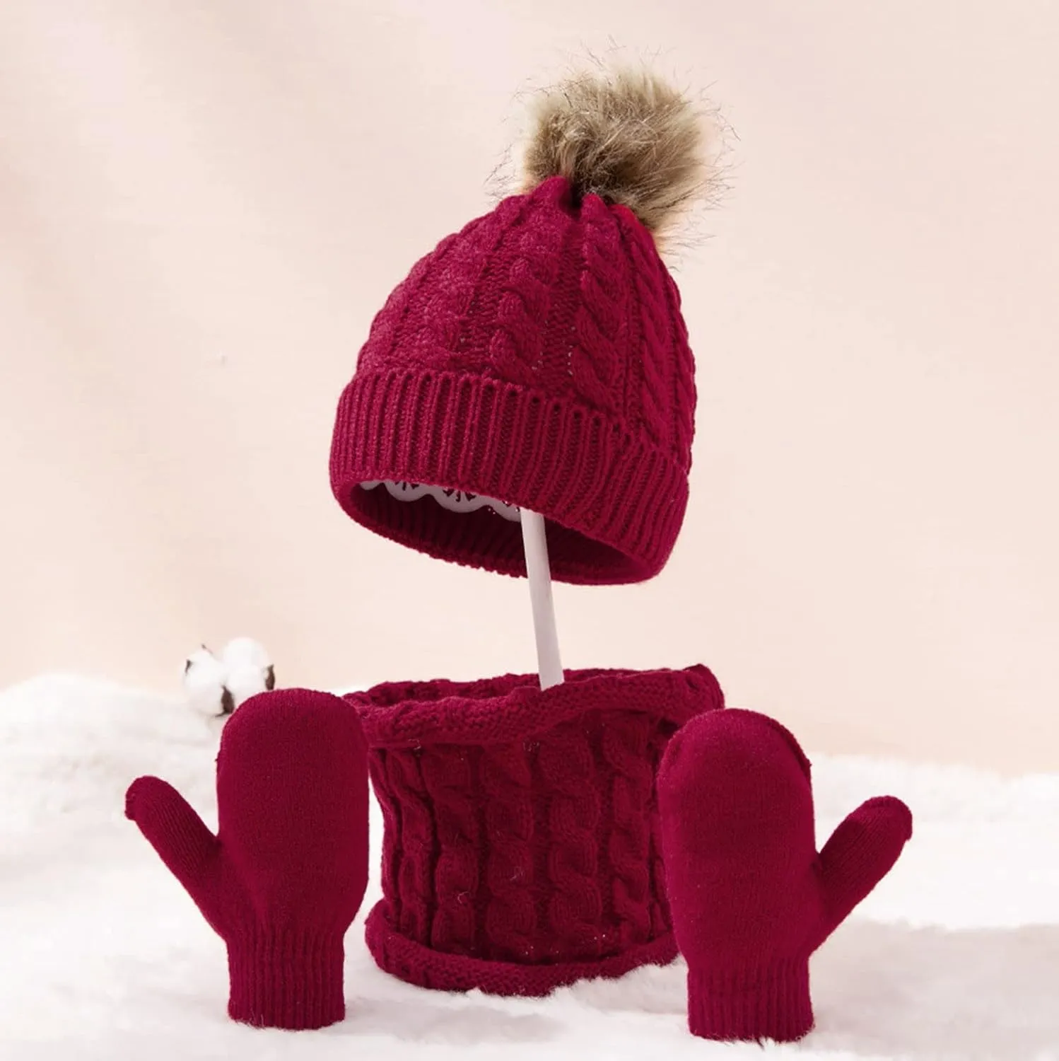 Womens Winter Beanie Hat, Silk Satin Lined Pompom Beanie Hat for Women Girls Warm Winter Knit Hats