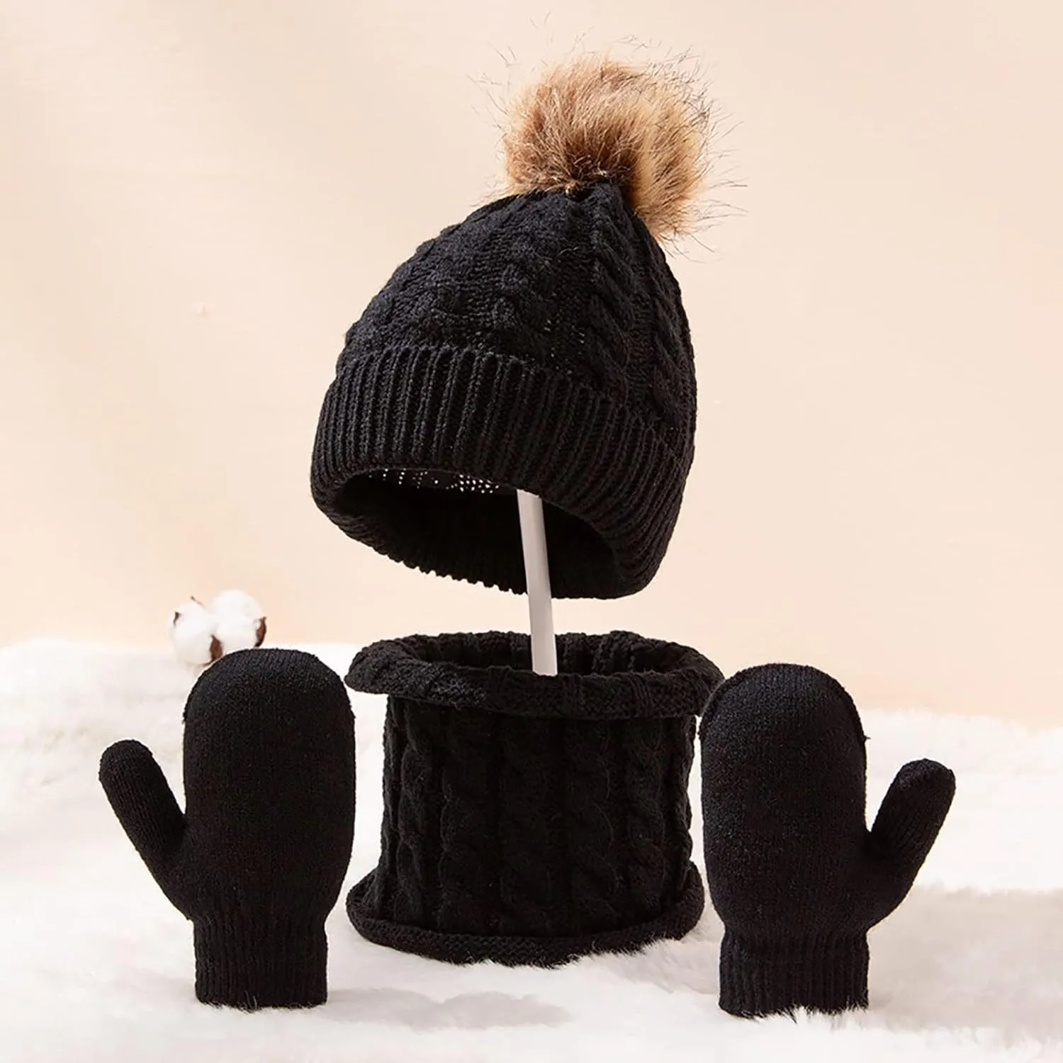 Womens Winter Beanie Hat, Silk Satin Lined Pompom Beanie Hat for Women Girls Warm Winter Knit Hats