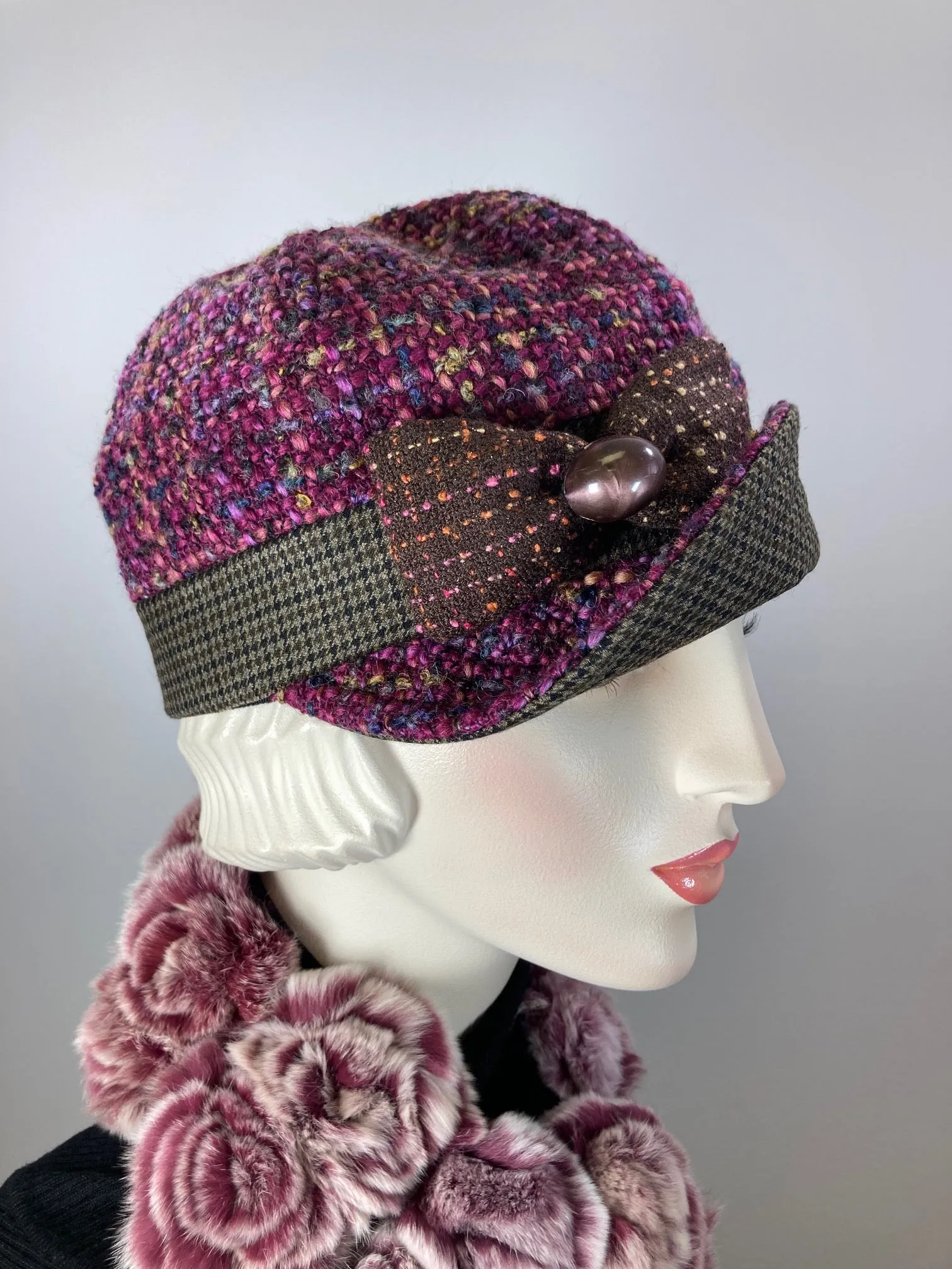 Women's winter hat baseball style. Newsboy hat Berry Pink, purple, brown. Casual comfy warm hat ladies. Fabric travel hat. Ladies soft hat.