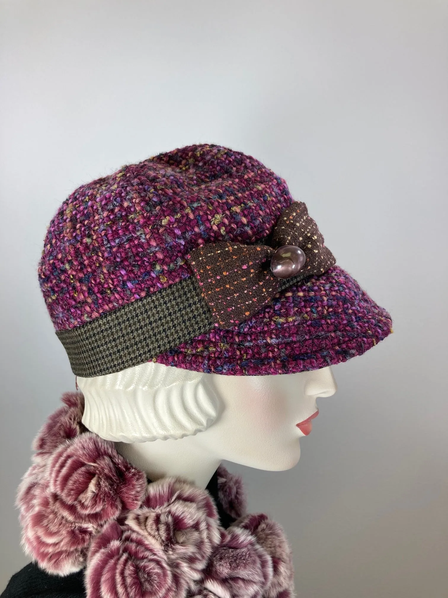 Women's winter hat baseball style. Newsboy hat Berry Pink, purple, brown. Casual comfy warm hat ladies. Fabric travel hat. Ladies soft hat.