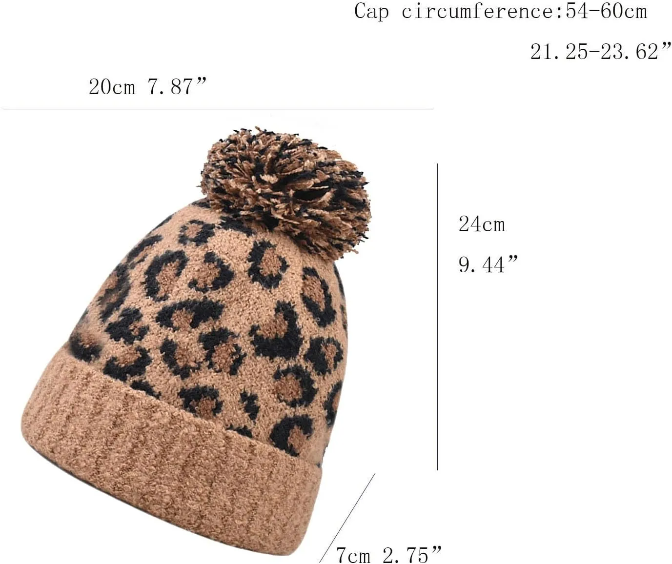 Womens Winter Knitted Beanie Hat with Faux Fur Pom Classic Warm Leopard Print Knit Skull Cap Knitted Beanie Hats