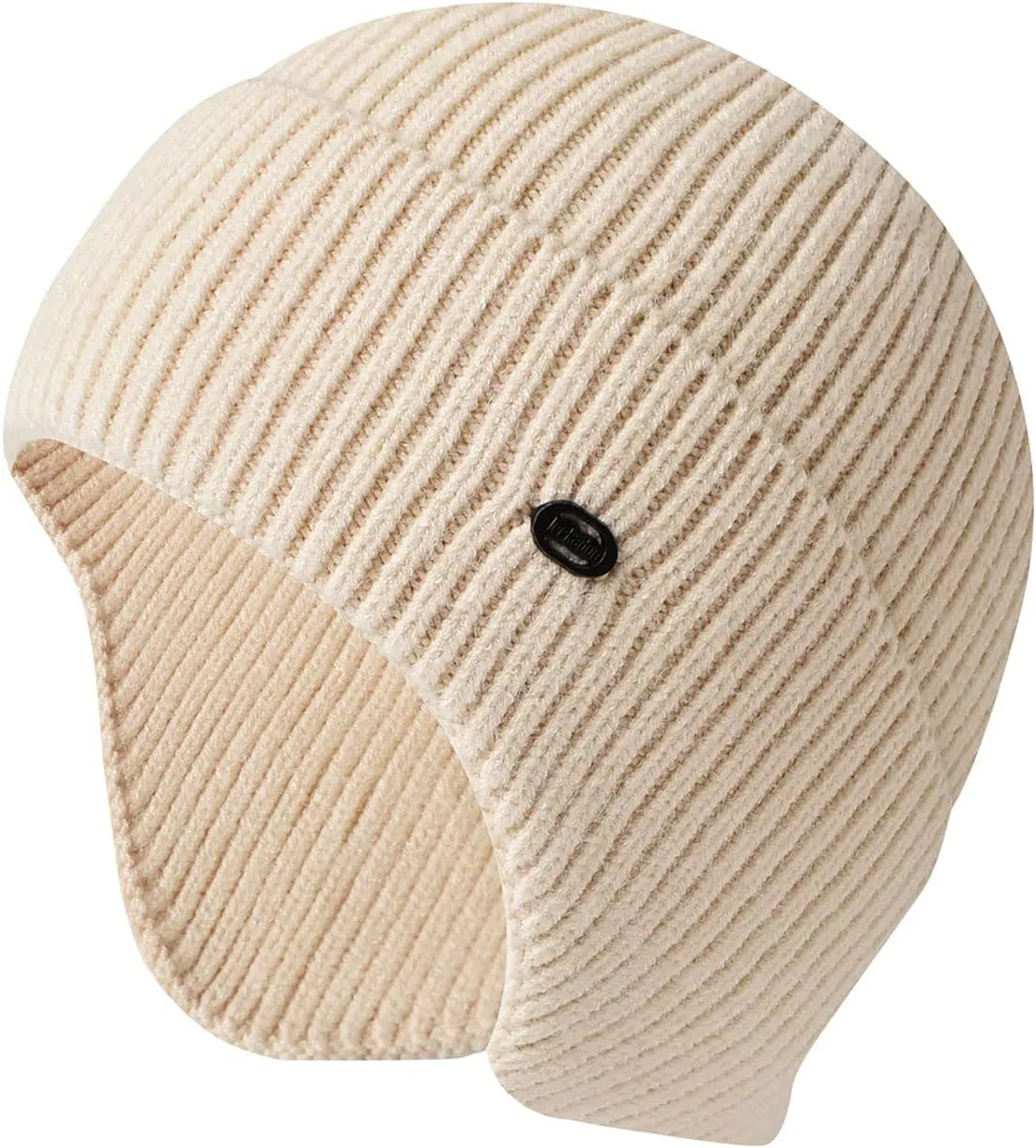 Womens Winter Ribbed Knit Cuffed Beanie Hat with Fur Pom-Pom Beanie Skull Cap Ski Hat Winter Warm Hats Cap