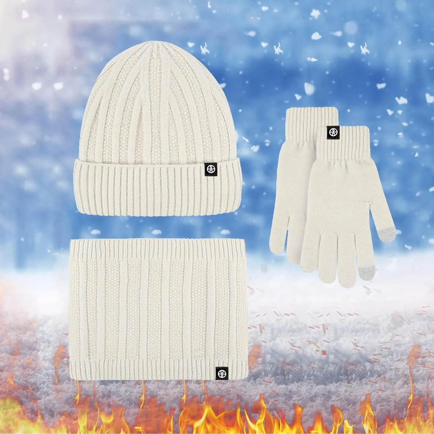 Womens Winter Warm Knit Beanie Hat Touchscreen Gloves Neck Gaiters Set Scarf Slouchy Skull Caps Christmas Gifts for Women Men