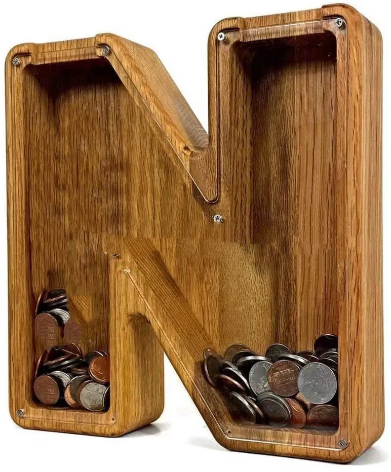 Wooden Letter Piggy Bank Creative Money Jar Nordic Style for kids savings habits | Brodtica.com