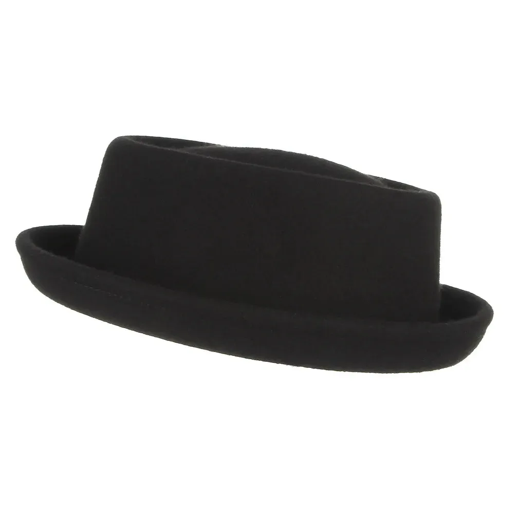 Wool Black Billycock Fedora Hat Elegant Roll Brim Concave Convex Hat