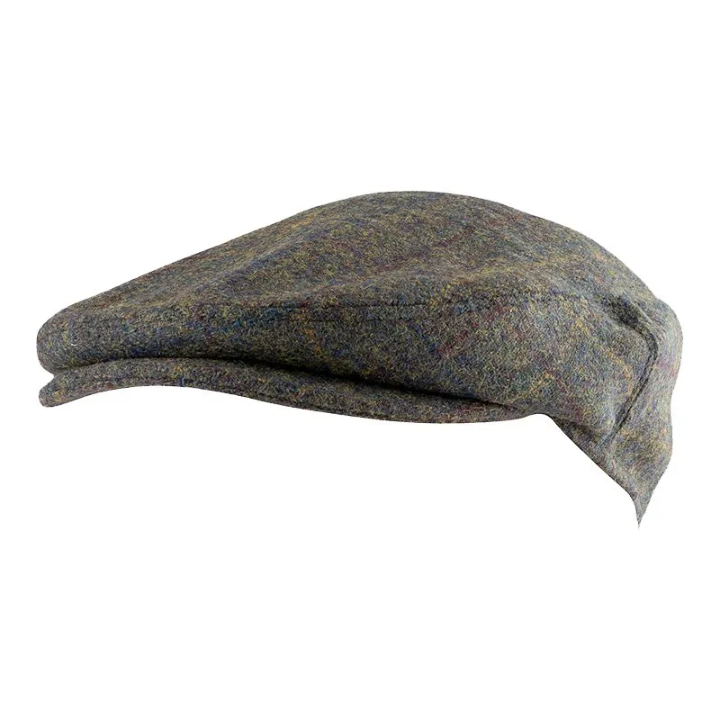 Wool Blend Flat Cap in Brown Tweed