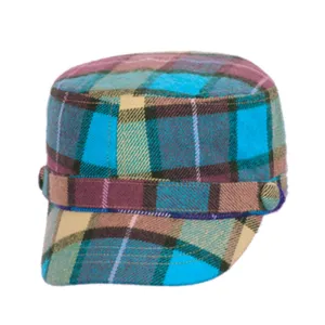 Woven Plaid Military Cadet Hat Plaid Unisex with a Single Button
