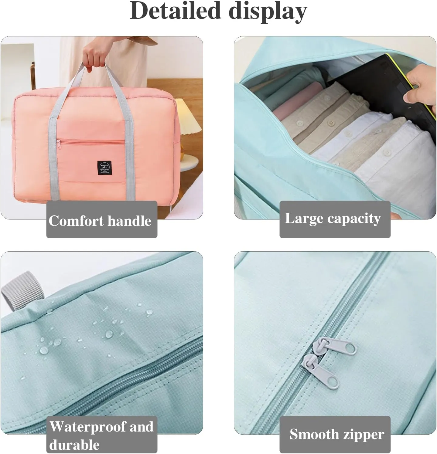 WUMUZAI 2 Pack Foldable Travel Bag with Trolley Cover, Lightweight Collapsible Luggage Bags for Travel, Foldable Night Bag, Weekend Bag for Men and Women