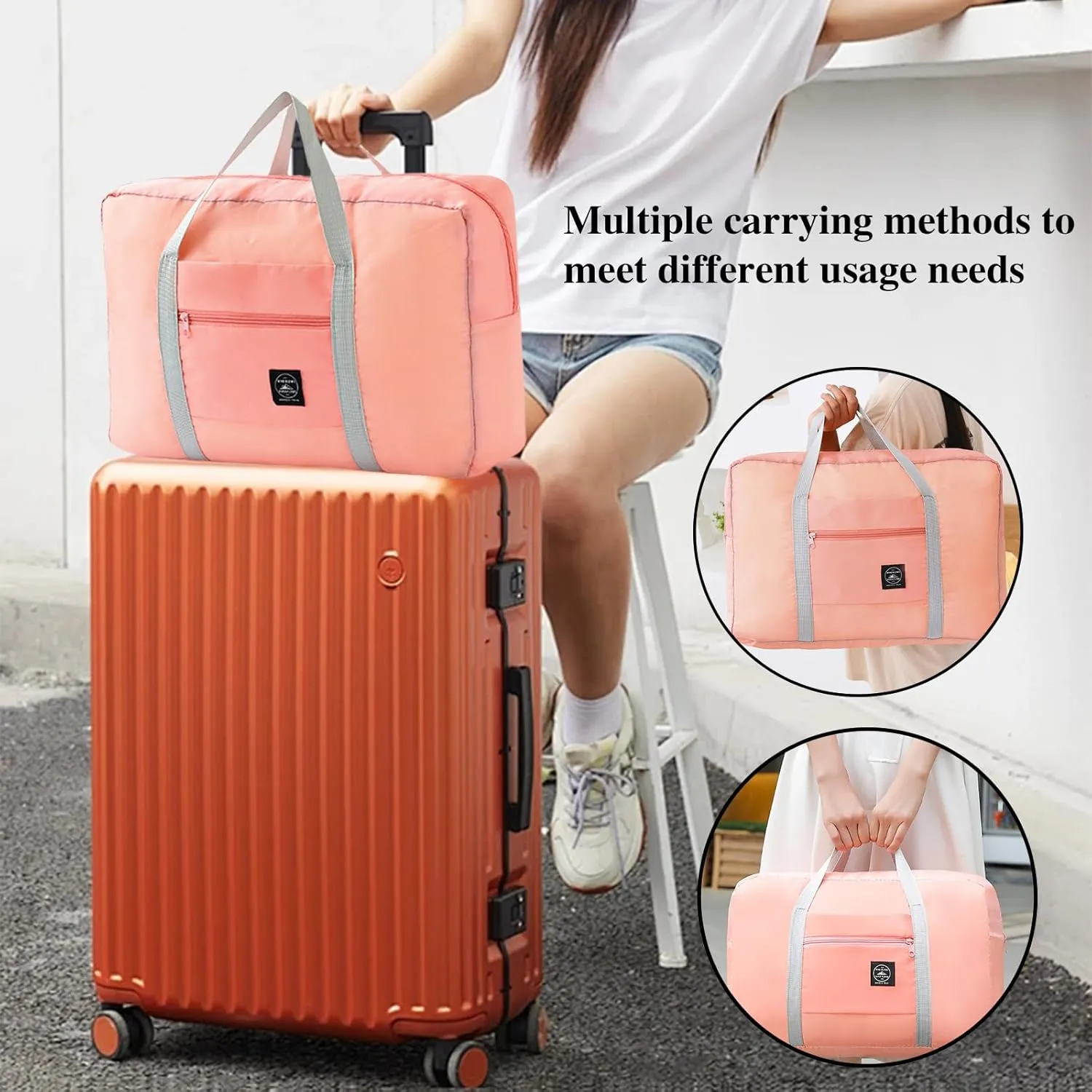WUMUZAI 2 Pack Foldable Travel Bag with Trolley Cover, Lightweight Collapsible Luggage Bags for Travel, Foldable Night Bag, Weekend Bag for Men and Women