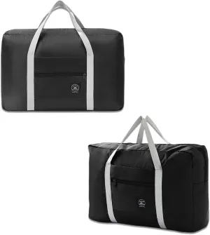 WUMUZAI 2 Pack Foldable Travel Bag with Trolley Cover, Lightweight Collapsible Luggage Bags for Travel, Foldable Night Bag, Weekend Bag for Men and Women
