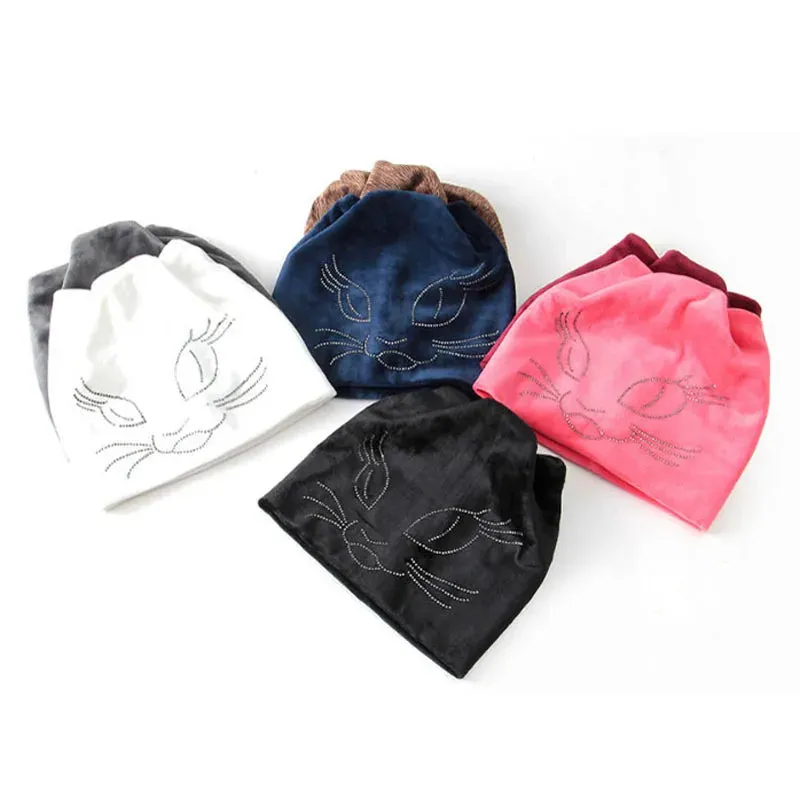 Xthree Flannelette Autumn Skullies Beanies for Women Winter Hat Cute Kitty Children Hat for Girls Gorras