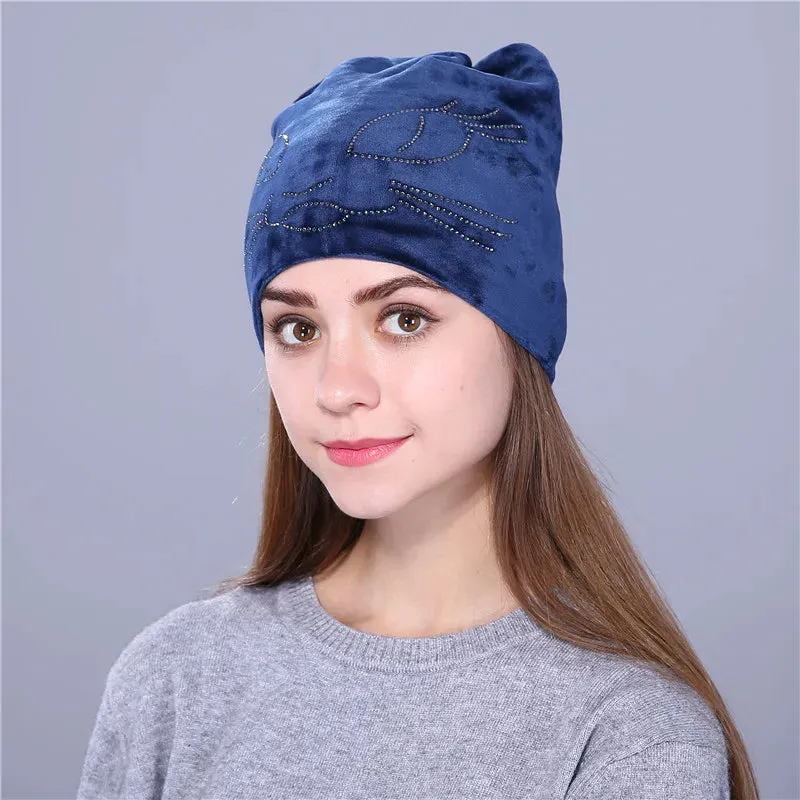 Xthree Flannelette Autumn Skullies Beanies for Women Winter Hat Cute Kitty Children Hat for Girls Gorras