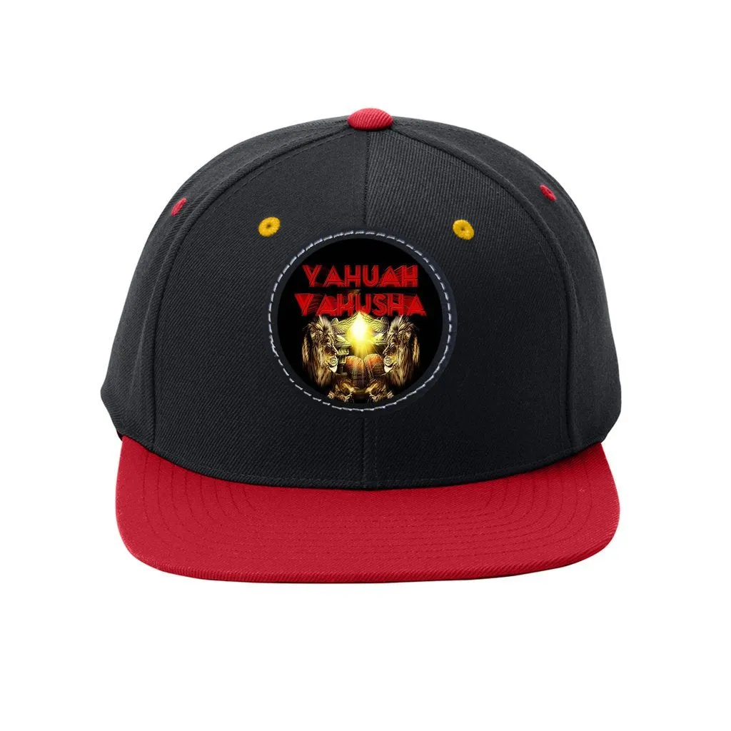 Yahuah Yahusha 02 Designer Sport-Tek® Yupoong® Flat Brim Baseball Cap with Round Leather Patch (2 colors)