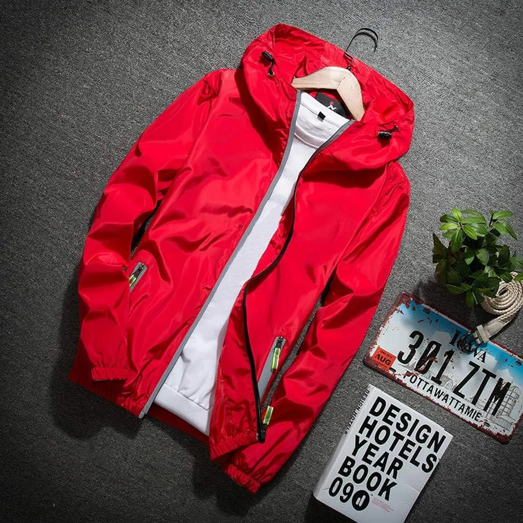 Ymosrh Men's Coats and Jackets Lightweight Windbreaker Casual Refleciton Zip Up Jackets with Hood Rain Jacket, M-7XL