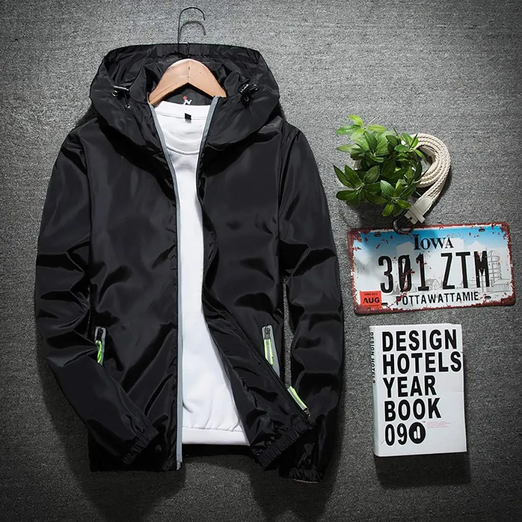 Ymosrh Men's Coats and Jackets Lightweight Windbreaker Casual Refleciton Zip Up Jackets with Hood Rain Jacket, M-7XL