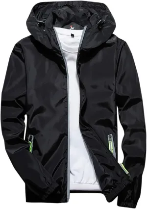 Ymosrh Men's Coats and Jackets Lightweight Windbreaker Casual Refleciton Zip Up Jackets with Hood Rain Jacket, M-7XL