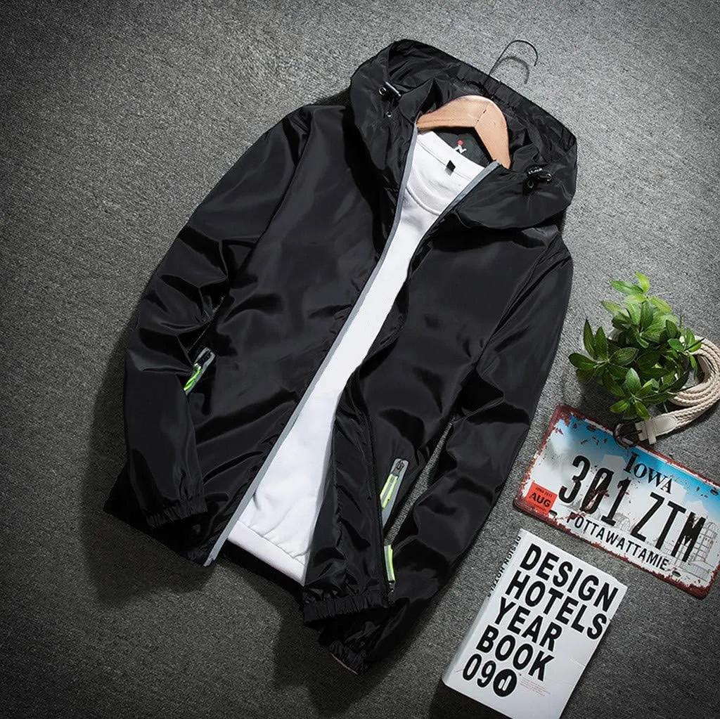 Ymosrh Men's Coats and Jackets Lightweight Windbreaker Casual Refleciton Zip Up Jackets with Hood Rain Jacket, M-7XL