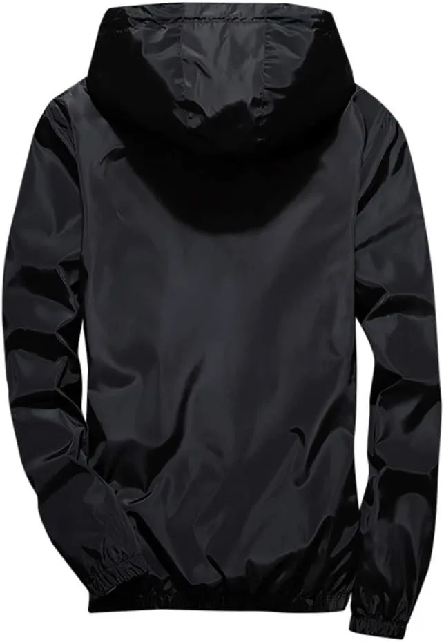 Ymosrh Men's Coats and Jackets Lightweight Windbreaker Casual Refleciton Zip Up Jackets with Hood Rain Jacket, M-7XL