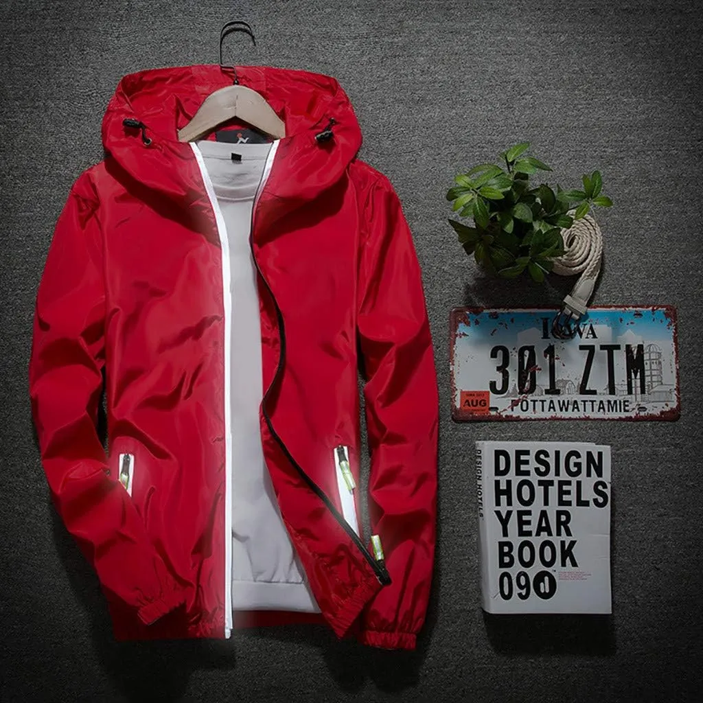Ymosrh Men's Coats and Jackets Lightweight Windbreaker Casual Refleciton Zip Up Jackets with Hood Rain Jacket, M-7XL
