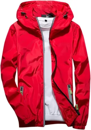 Ymosrh Men's Coats and Jackets Lightweight Windbreaker Casual Refleciton Zip Up Jackets with Hood Rain Jacket, M-7XL