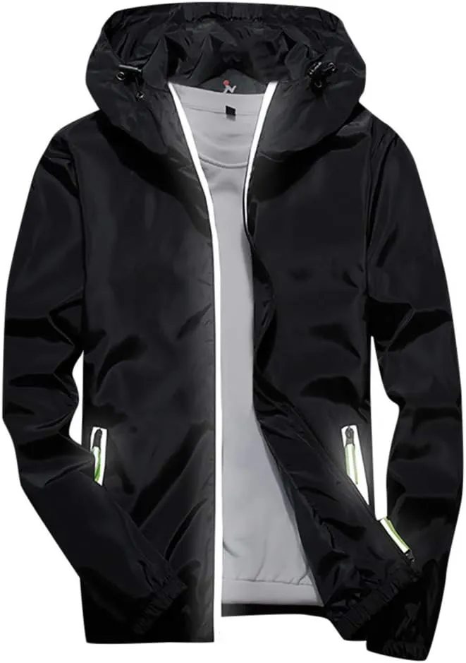 Ymosrh Men's Coats and Jackets Lightweight Windbreaker Casual Refleciton Zip Up Jackets with Hood Rain Jacket, M-7XL