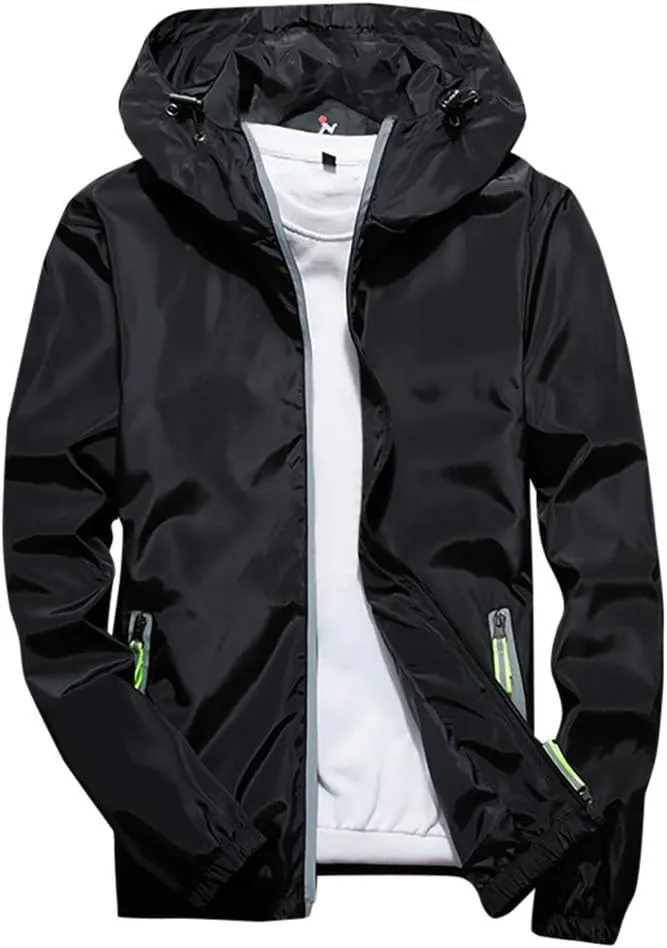 Ymosrh Men's Coats and Jackets Lightweight Windbreaker Casual Refleciton Zip Up Jackets with Hood Rain Jacket, M-7XL
