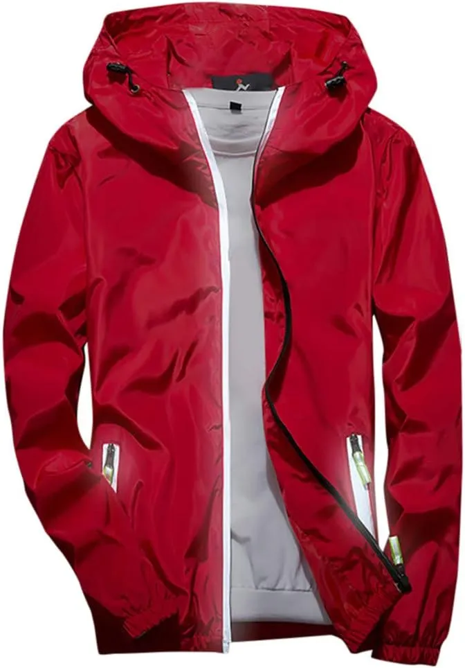 Ymosrh Men's Coats and Jackets Lightweight Windbreaker Casual Refleciton Zip Up Jackets with Hood Rain Jacket, M-7XL