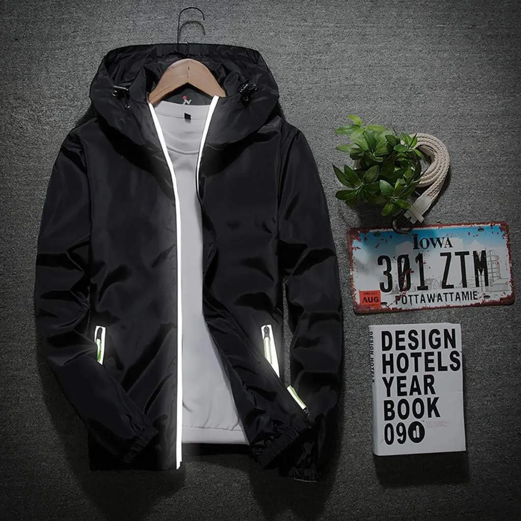 Ymosrh Men's Coats and Jackets Lightweight Windbreaker Casual Refleciton Zip Up Jackets with Hood Rain Jacket, M-7XL