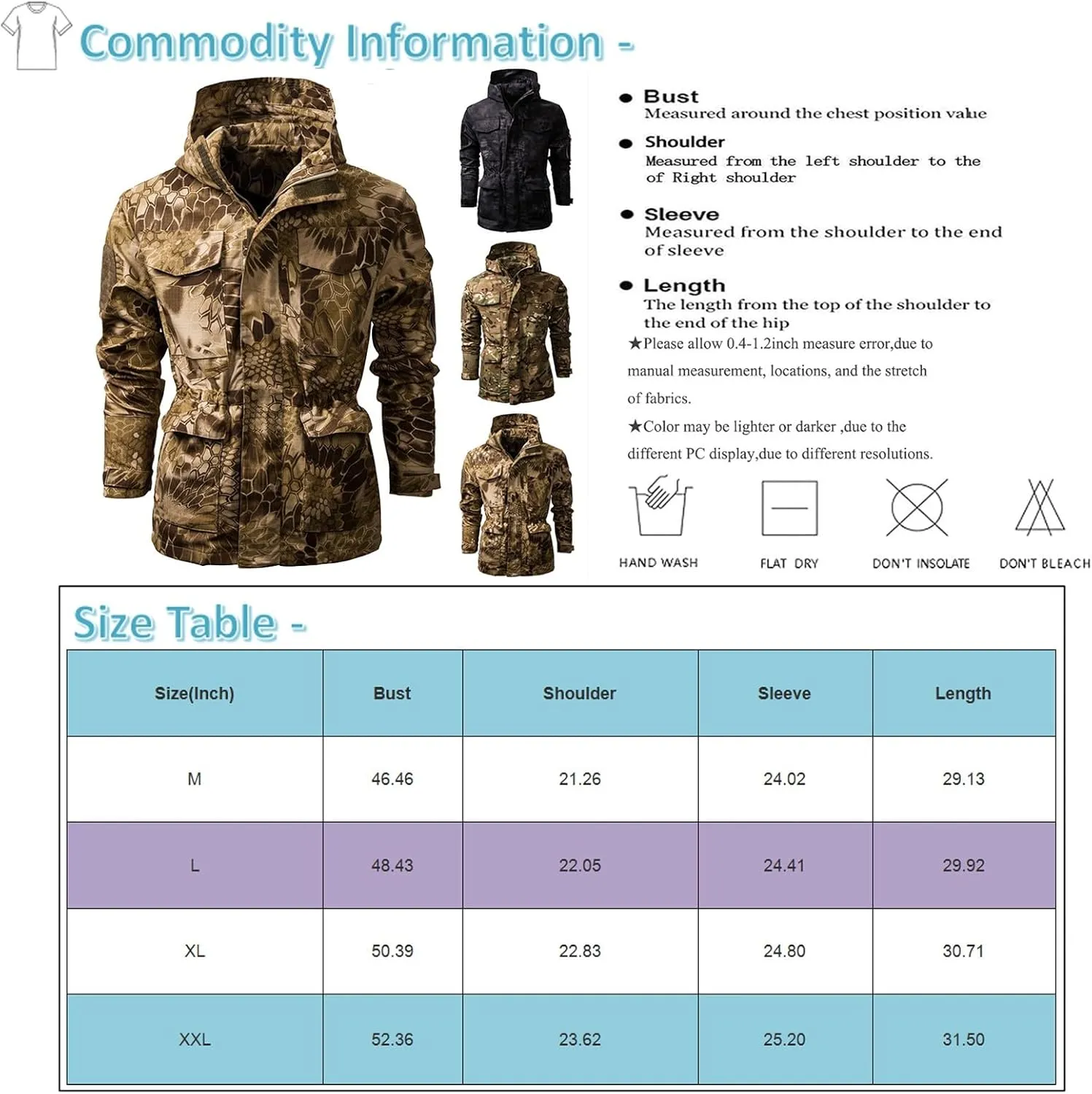 Ymosrh Men's Jacket Coat with Hood Lightweight Waterproof Jacket Raincoat for Hiking Travel Tactical Jackets, S-2XL