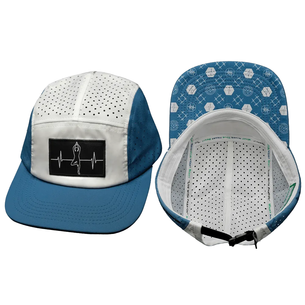 Yoga Hat | 5 Panel | Ponytail |  Light Blue - White