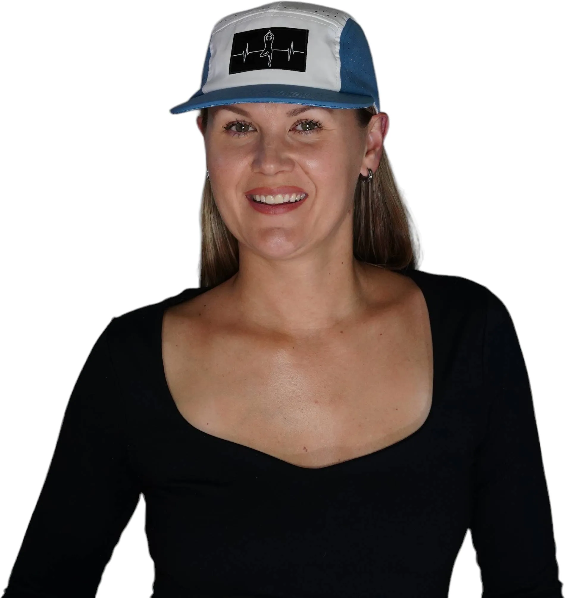 Yoga Hat | 5 Panel | Ponytail |  Light Blue - White