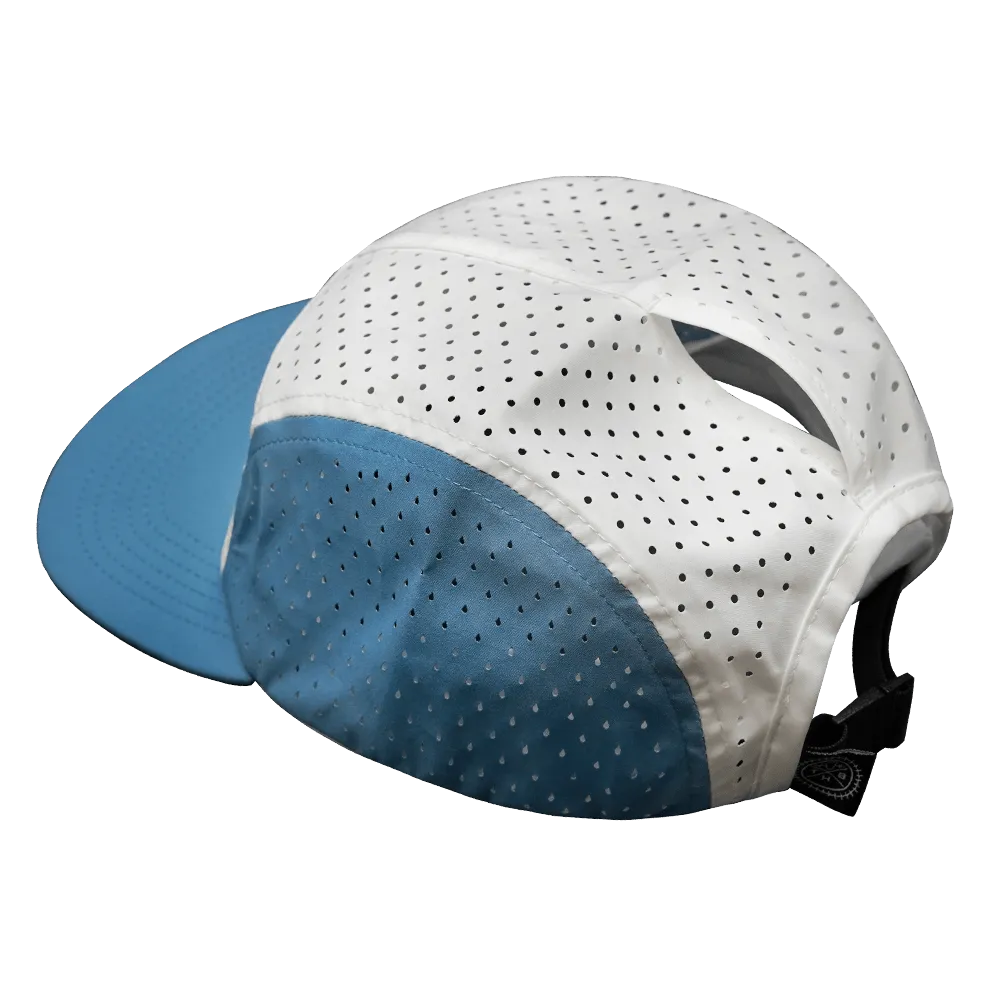 Yoga Hat | 5 Panel | Ponytail |  Light Blue - White