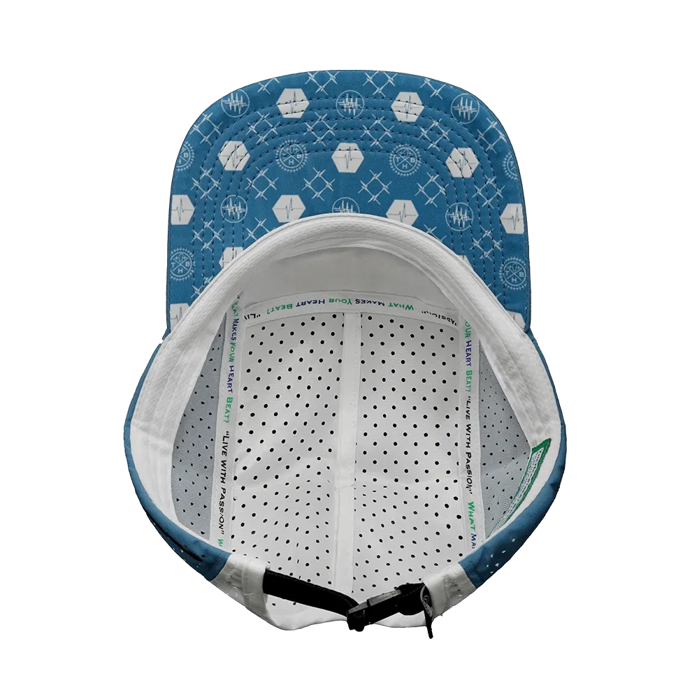 Yoga Hat | 5 Panel | Ponytail |  Light Blue - White