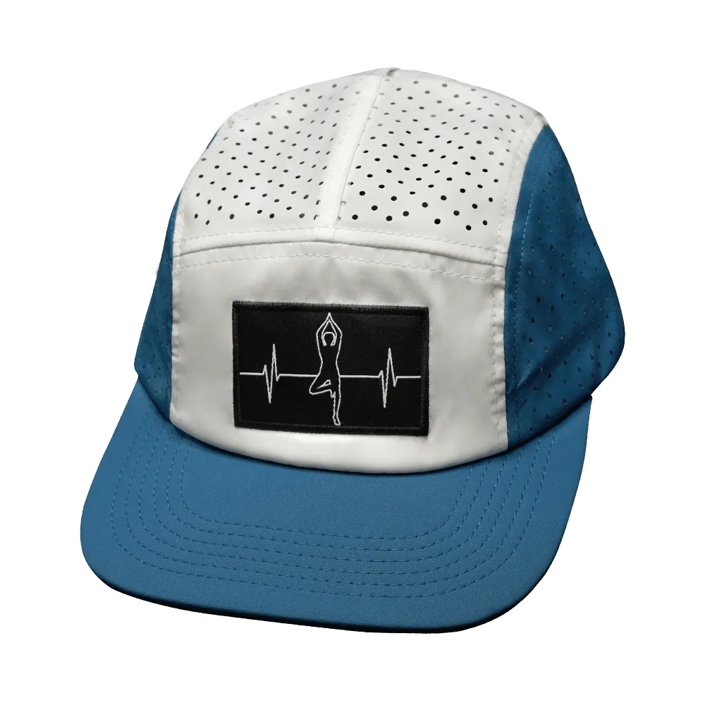 Yoga Hat | 5 Panel | Ponytail |  Light Blue - White