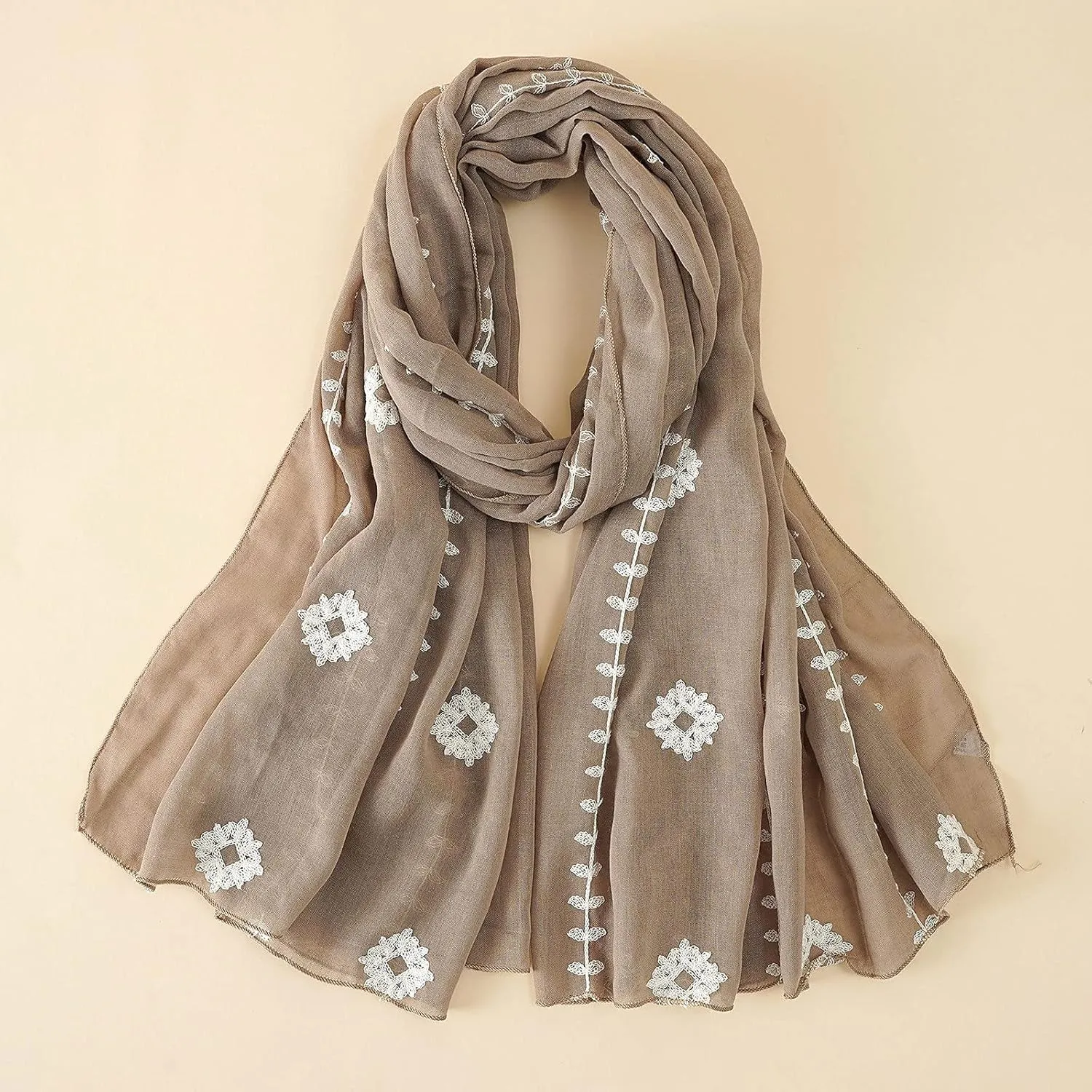 YOLAI Ladies Lightweight Scarves Fashion Flowers Print Women Cotton Wrap Scarf Head Shawl Summer Gift