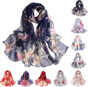 YOLAI Silk Chiffon Long Scarf For Women Fashion Scarves Lightweight Scarfs Print Floral Pattern Scarf Shawls