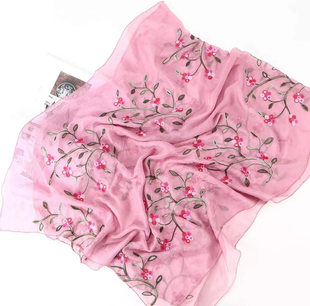 YOLAI Silk Scarves For Women Floral Print Satin Long Scarf For Headscarf Hair Wraps Shawl Fashion Birth Flower