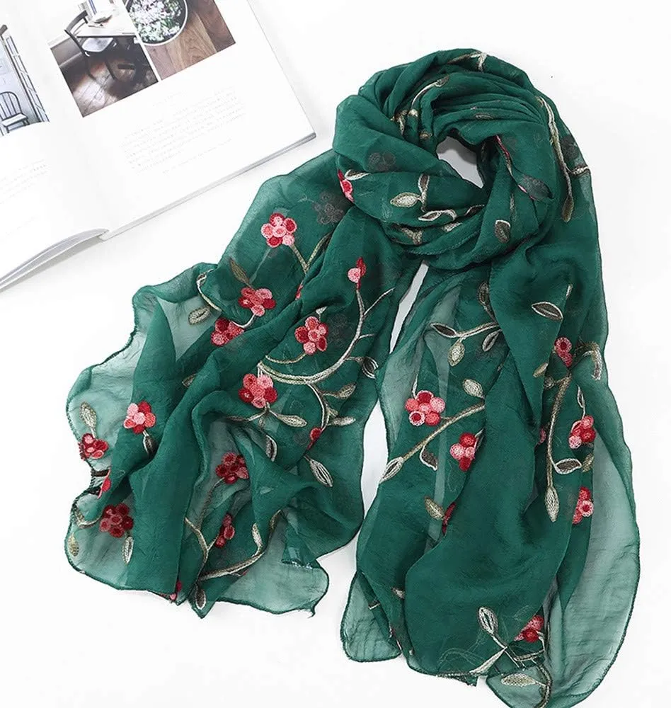 YOLAI Silk Scarves For Women Floral Print Satin Long Scarf For Headscarf Hair Wraps Shawl Fashion Birth Flower