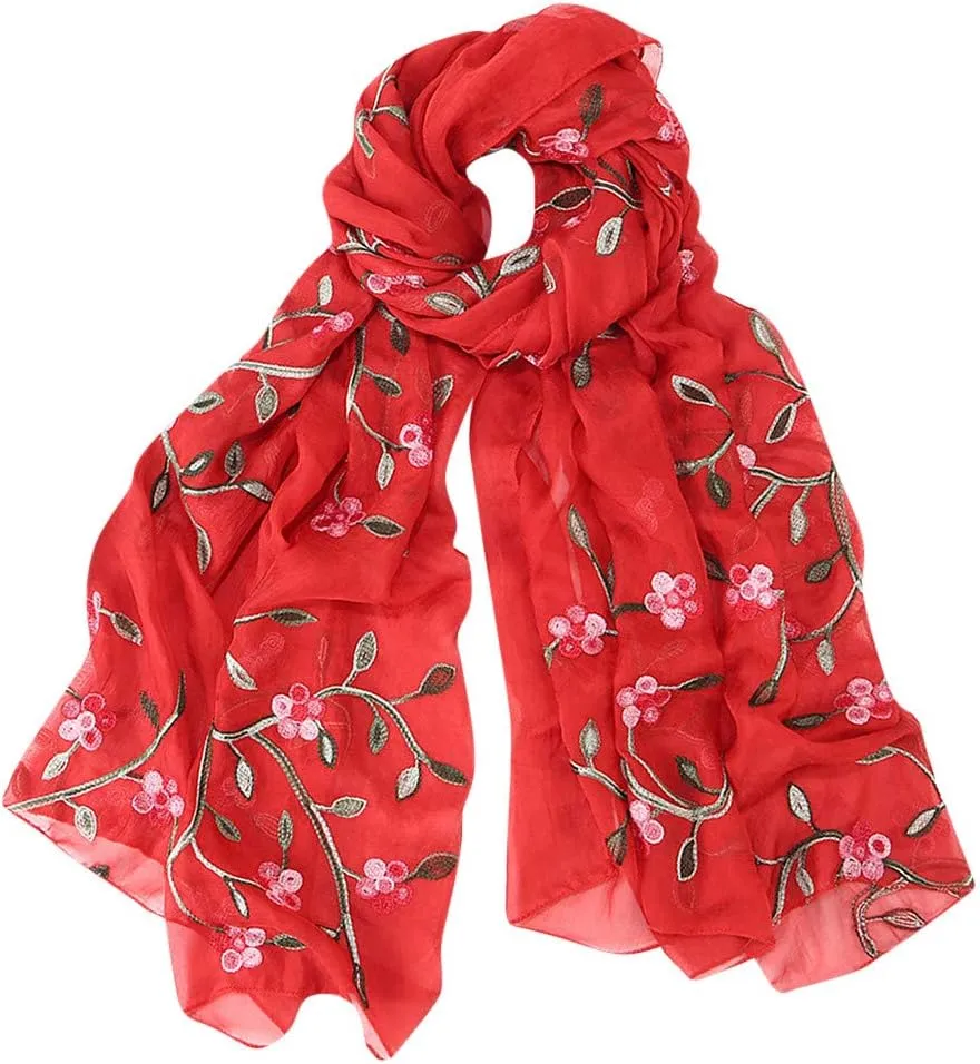 YOLAI Silk Scarves For Women Floral Print Satin Long Scarf For Headscarf Hair Wraps Shawl Fashion Birth Flower
