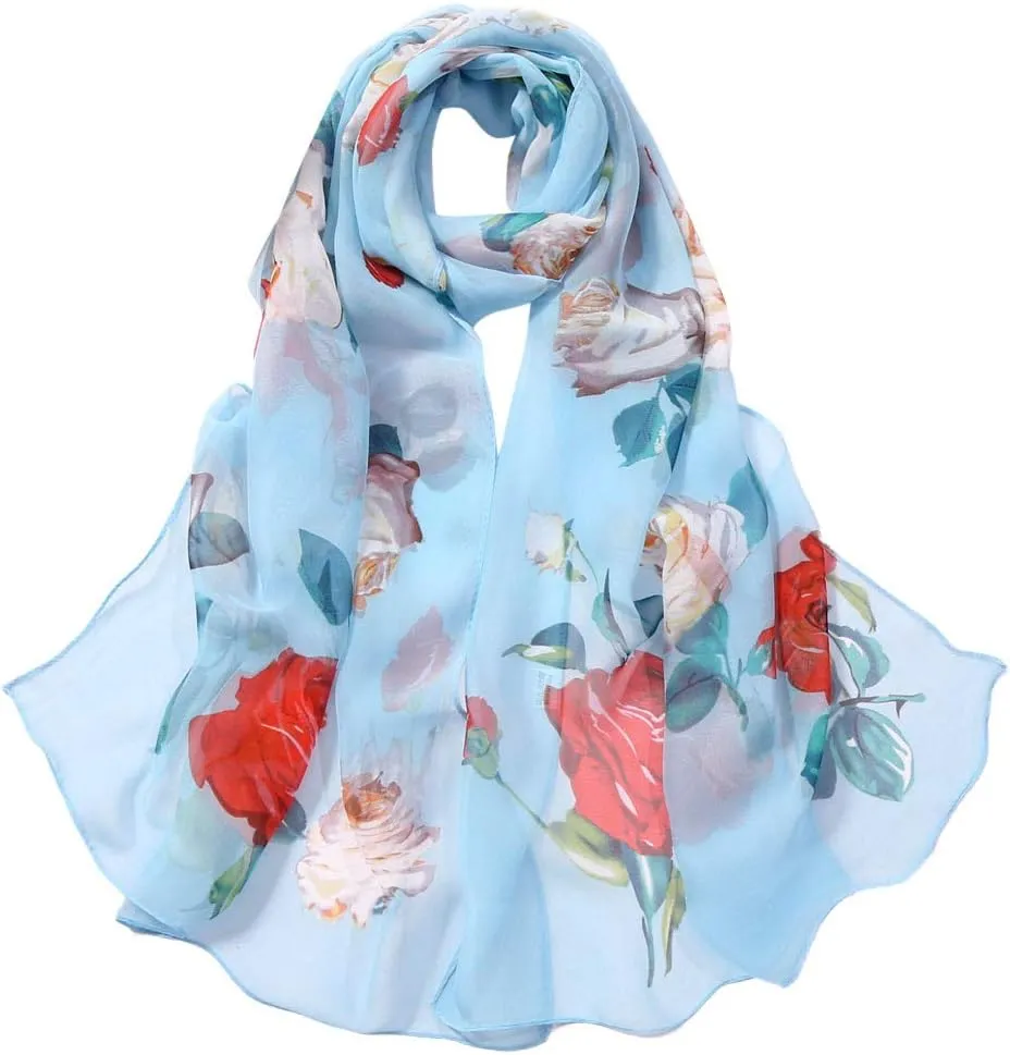 YOLAI Women Soft Floral Print Shawl Chiffon Sheer Scarf Chiffon Scarf Sheer Wrap For Women Lightweight Sheer Scarf
